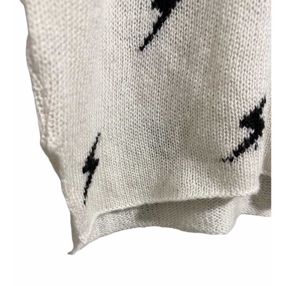 Wooden Ships Paola Buendia White Knit Sweater W/Black Lighting Bolts Size XS/S - Picture 8 of 10